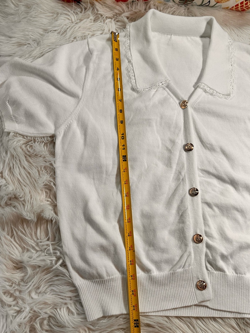Short Sleeve Knit Blouse with Dainty Lace Trim Collar - Picture 8 of 10